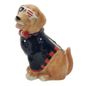 patriotic americana golden retriever labrador dog solar light ceramic flag